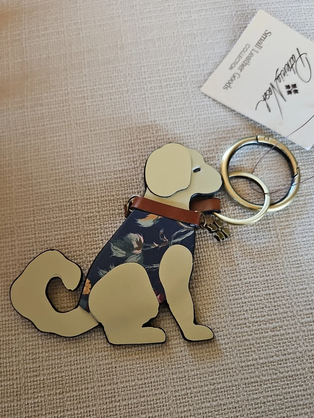 Patricia Nash Cream and Floral Leather Dog Keychain